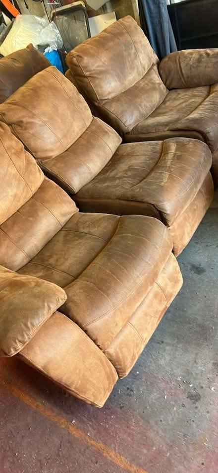 Photo of free 2 x 3 seater sofas, armchair footstool (Heartsease NR7) #3