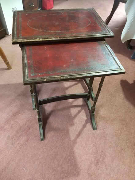 Photo of free Pair of mahogany nesting tables (red leather tops) (Chipping Barnet EN5) #2