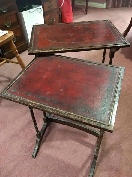 Photo of free Pair of mahogany nesting tables (red leather tops) (Chipping Barnet EN5) #1