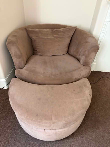 Photo of free Brown Loveseat + Footstool (Clapton E5) #2