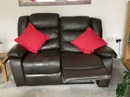 Photo of free Two Brown, faux leather two seater sofas (Little Lever BL3) #2