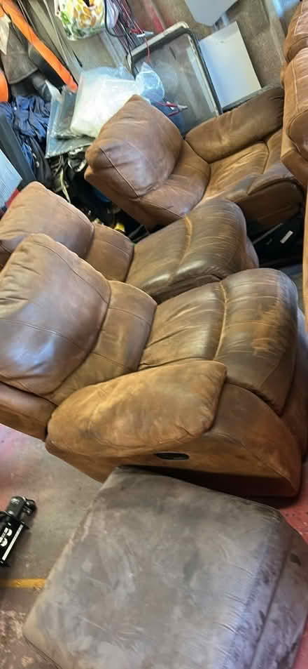 Photo of free 2 x 3 seater sofas, armchair footstool (Heartsease NR7) #2