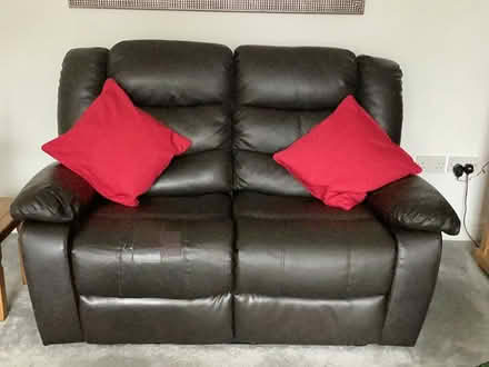 Photo of free Two Brown, faux leather two seater sofas (Little Lever BL3) #1
