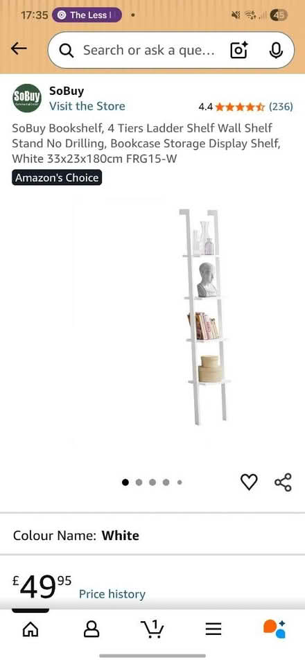 Photo of free 2x slim/narrow white ladder shelves (Kemble) #3