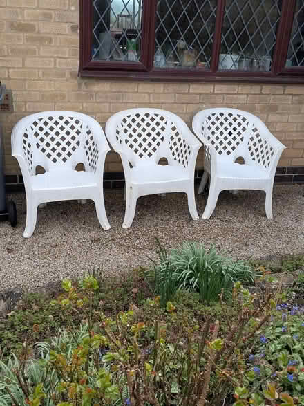 Photo of free 3 white plastic chairs (Wirksworth south DE4) #2