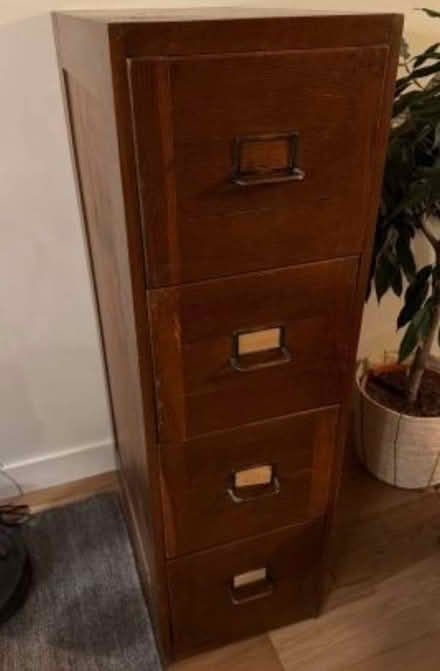 Photo of Vintage wooden filing cabinet with key (Wavertree L17) #1