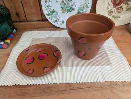Photo of free Painted terracotta pots and 1 saucer (Saltney Ferry CH4) #1