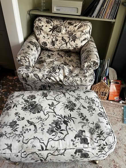 Photo of free Black and white floral arm chair and ottoman (Merton SW19) #1