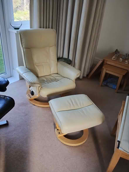 Photo of free Leather easy chair with stool (Heaton Mersey SK4) #1