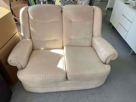 Photo of free 2 x 2 seater grey sofas 1 cream Sofa, dressing table chair (Battlers Green WD7) #1