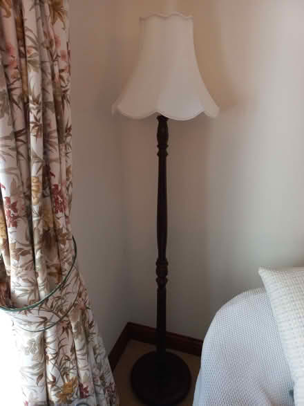 Photo of free Standard lamp with ivory- shade and dark wood base. (Highertown TR1) #2