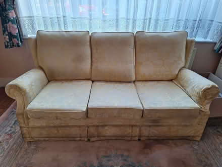 Photo of free Yellow 3 seater sofa, 2 two seater sofas and matching footst (Westcliff-on-sea SS0) #3