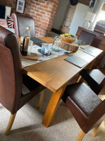 Photo of free Brown leatherette dining chairs 6 (Horton SY4) #1