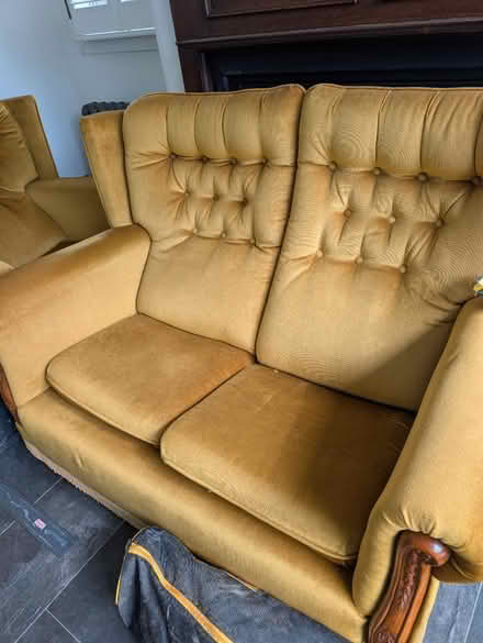 Photo of free Yellow gold sofa, chair, stool (Levenshulme M19) #1