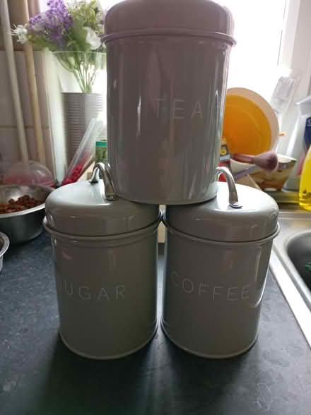 Photo of free Grey tin tea coffee sugar pots (Tudeley) #1