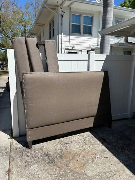 Photo of free King bed frame- gray upholstered (St Petersburg (Historic NE)) #4