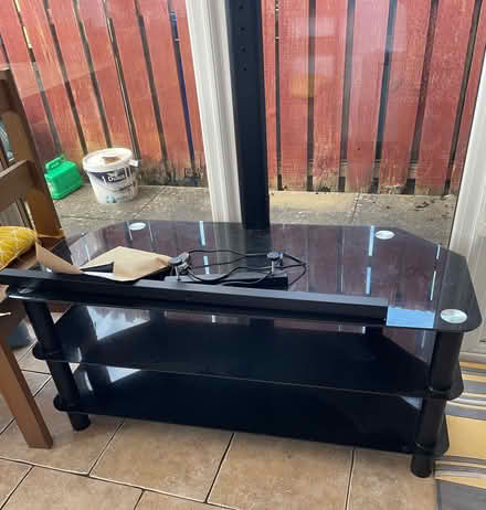 Photo of free Black glass TV table with stand (New Prestwick KA9) #1