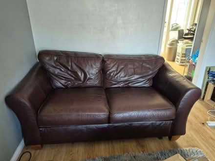 Photo of free 2 Brown Leather Sofa's just need to collect (Bidston Hill CH41) #1