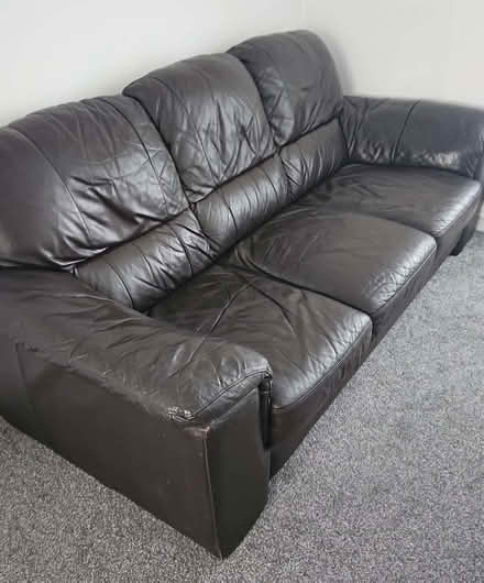 Photo of free Dark brown leather 3 seat sofa (Panshanger AL7) #1