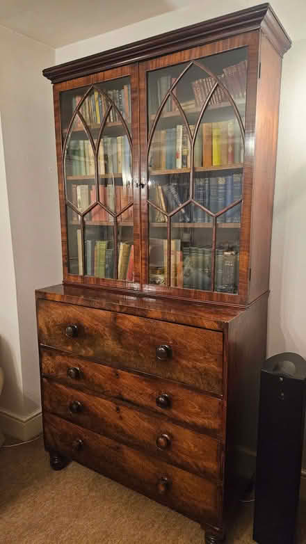Photo of free Late Georgian mahogany secretaire with glass frontedbookcase (Speldhurst TN3) #1