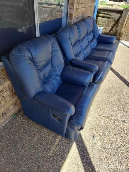 Photo of free Blue leather couch and armchair (56 Ocean Ave Surf Beach) #2