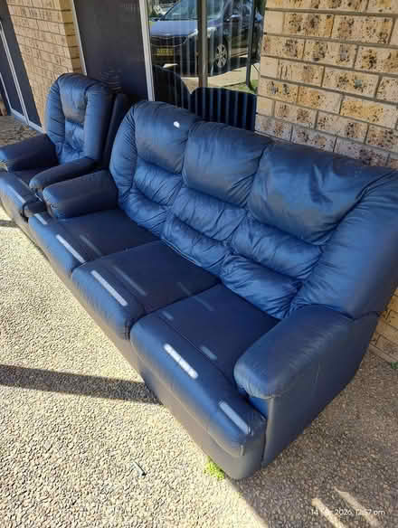 Photo of free Blue leather couch and armchair (56 Ocean Ave Surf Beach) #4
