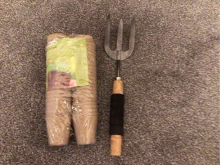Photo of free Garden hand fork + fibre pots 6cm (Lostock Hall PR5) #1