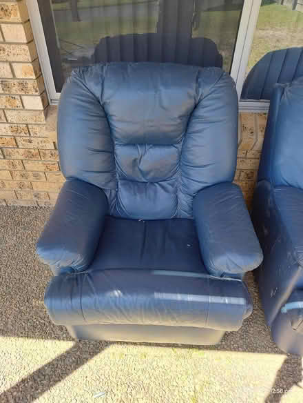 Photo of free Blue leather couch and armchair (56 Ocean Ave Surf Beach) #1