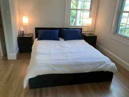 Photo of free Queen Bedframe (slats not included) (Palo Alto - University South) #1