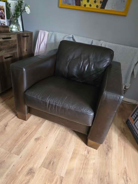 Photo of free Brown leather arm chair (Llanrumney CF3) #3