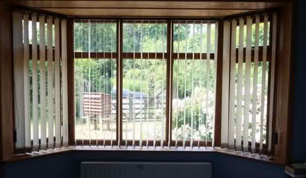 Photo of free Three cream fabric vertical window blinds for a bay window. (Clayhill TN31) #2