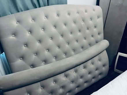 Photo of free lift-up storage bed frame, faux suede headboard, no mattress (West Marina TN38) #2