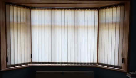 Photo of free Three cream fabric vertical window blinds for a bay window. (Clayhill TN31) #1