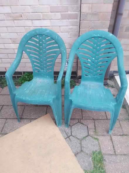 Photo of free 2 plastic garden chairs (Killamarsh S21) #1