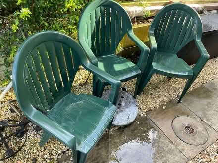 Photo of free 3 Green plastic garden chairs (Shenley WD7) #1