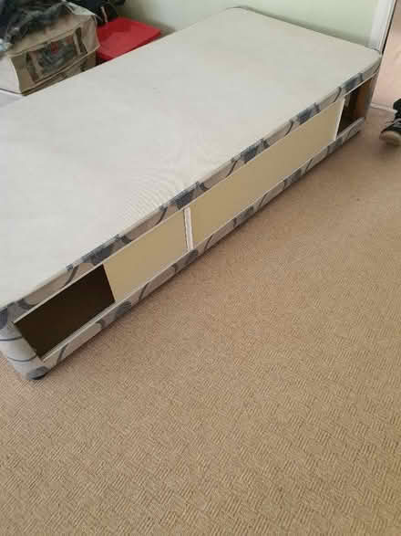 Photo of free Single divan bed base and green velvet headboard. (Congleton CW12) #2