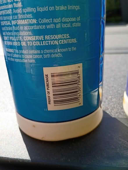 Photo of free 2 bottles of DOT 3 / 4 Brake Fluid (Vacaville) #2