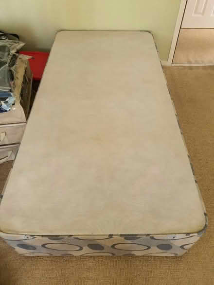 Photo of free Single divan bed base and green velvet headboard. (Congleton CW12) #1