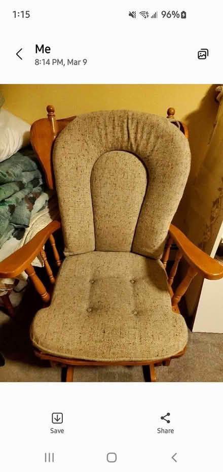 Photo of free 1 maple glider chair w/new cushions (Belvidere off rte133,lowell ma) #1