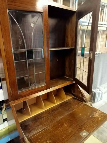 Photo of free Tall display cabinet and bureau, quite old in oak (Potters Bar EN6) #2