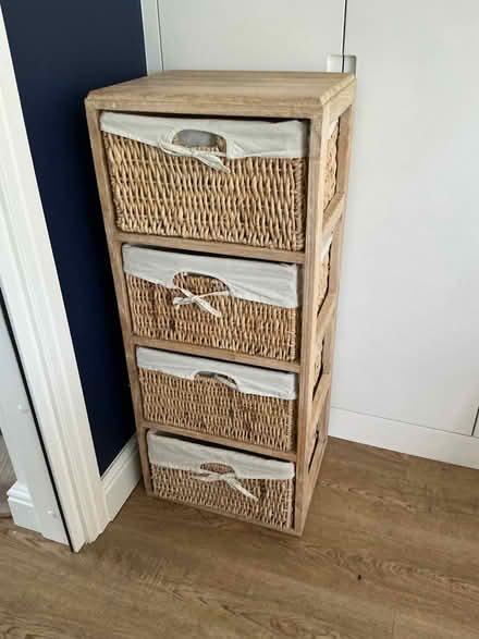 Photo of free Four-drawer chest with lined wicker baskets (New Malden KT3) #1
