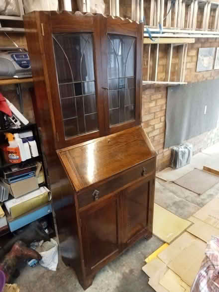 Photo of free Tall display cabinet and bureau, quite old in oak (Potters Bar EN6) #1