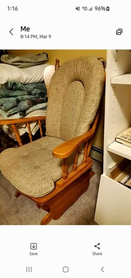 Photo of free 1 maple glider chair w/new cushions (Belvidere off rte133,lowell ma) #2