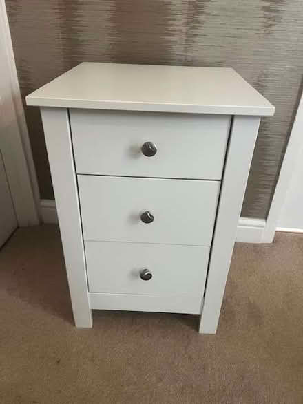Photo of free white 3 draw bedside cabinet (Jackmans Estate SG6) #1