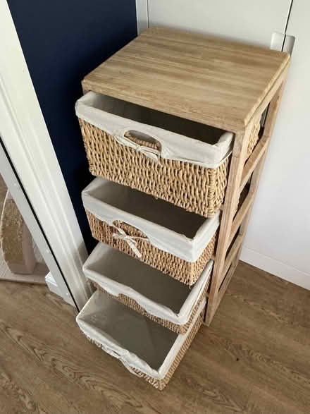 Photo of free Four-drawer chest with lined wicker baskets (New Malden KT3) #3