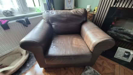 Photo of free brown leather armchair (Deanshanger MK19) #1