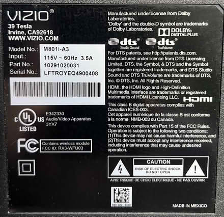 Photo of free VIzio 80” TV, 10+ years old (Mountain View nr train station) #3