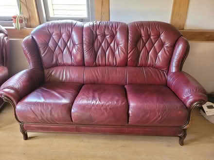 Photo of free Red leather sofa and armchair (Pembridge HR6) #1