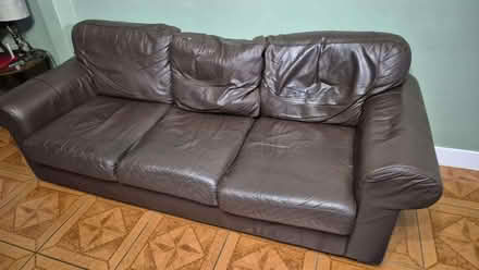 Photo of free 3 seater brown leather sofa (Deanshanger MK19) #1