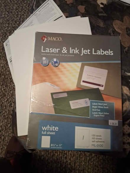Photo of free Unopened box of full-sheet labels (Cambridgeport, near Dana Park) #1